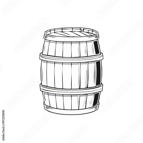 Vintage Wooden Barrel Illustration Simple Outline Drawing Storage Container