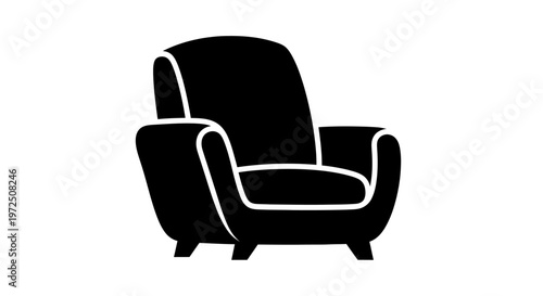 Classic comfortable black armchair on isolated white background.