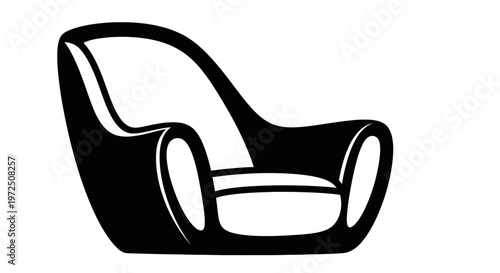 Modern black armchair with sleek design on isolated white background.