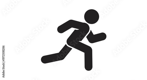 Stick figure man running actively on isolated white background.