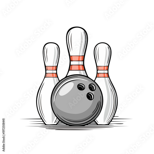 Bowling ball and pins cartoon illustration with motion lines