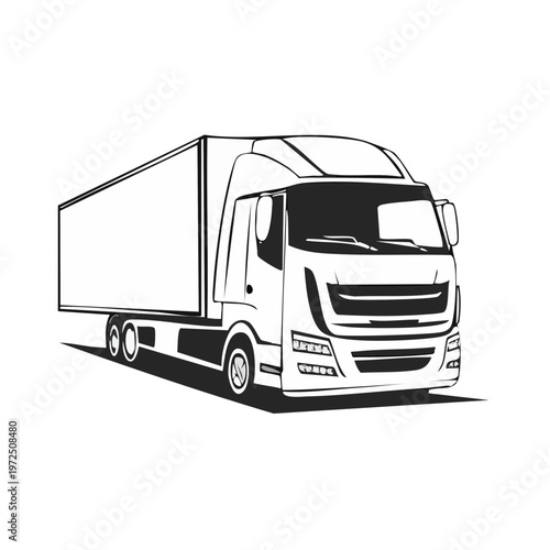 Modern tractor trailer truck line art for logistics and transport industry