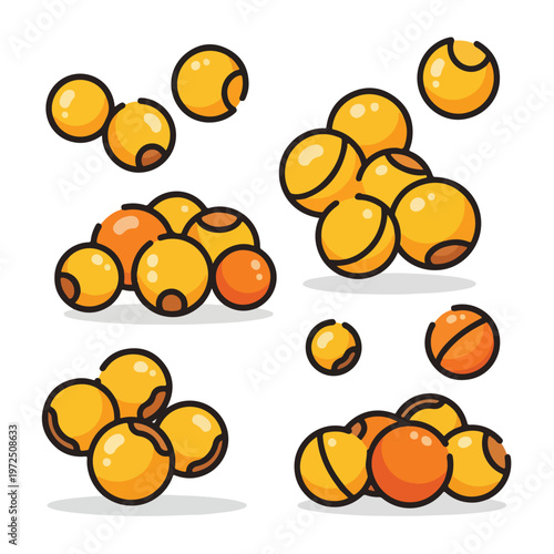 Cartoon peaches in various positions.