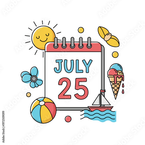 Joyful July twenty fifth celebration illustration with summer icons and festive elements