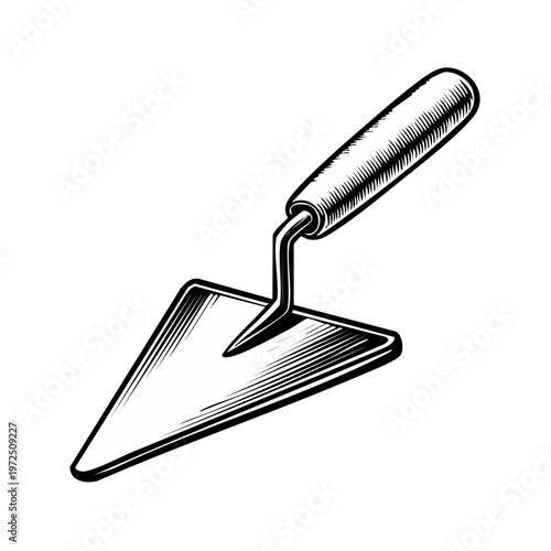 Single Trowel Tool for Construction and Gardening Work Detailed Engraving Style
