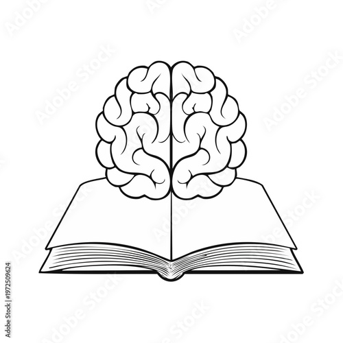 Human brain rests atop an open book symbolizing knowledge learning and intellect