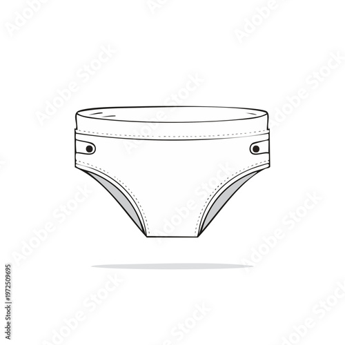 Simple Outline Drawing of a White Swim Brief with Button Details