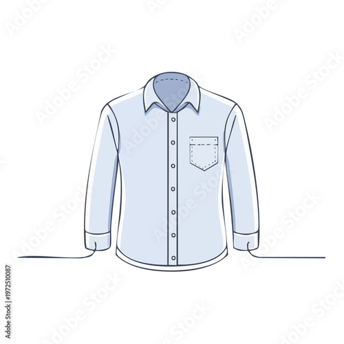 Minimalist illustration of a light blue long sleeve collared shirt with a breast pocket