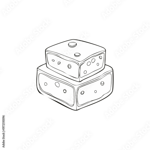 Stacked cheese blocks sketch with holes and rounded edges illustration
