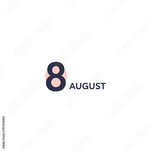 Minimalist graphic design featuring the date August 8th in bold typography and soft pink circle accent