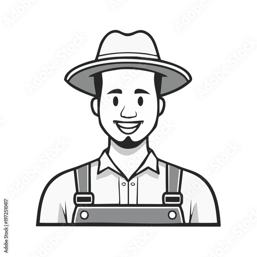 Happy farmer wearing overalls and a wide brim hat illustration