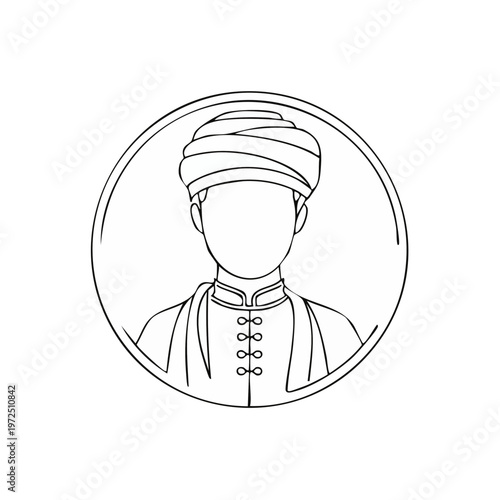 Traditional man in turban and tunic drawing for profile picture or icon