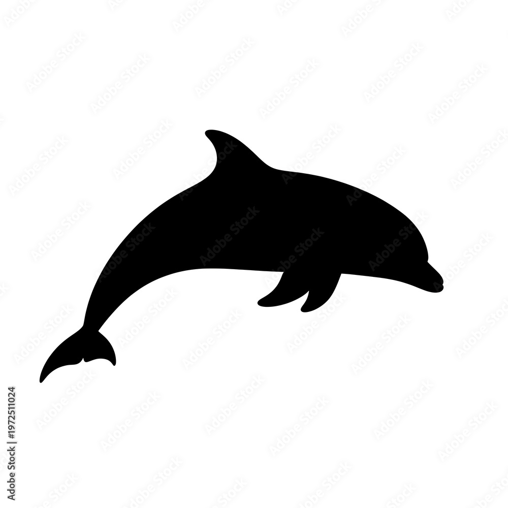 Obraz premium Black silhouette of a dolphin swimming.