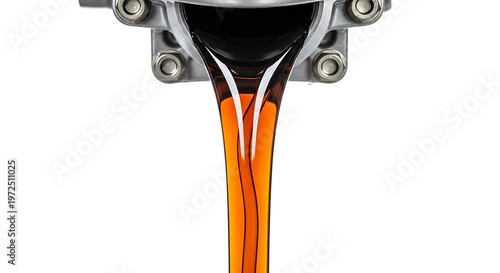 Hydraulic Fluid Flowing from Metal Mechanism on White Background