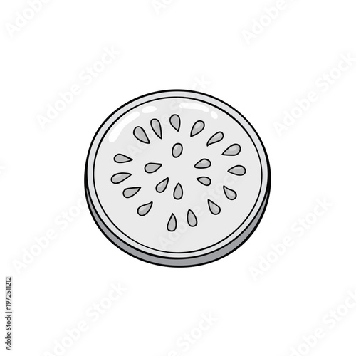 Simple illustration of a sliced white dragon fruit with seeds in a circular pattern