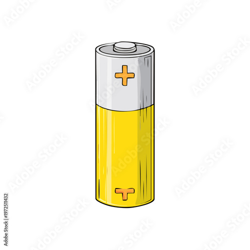Yellow and white AA battery with plus signs for power and energy concepts