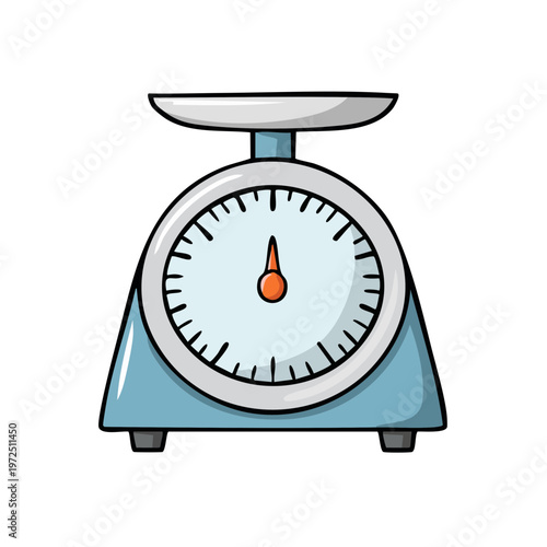 Classic blue kitchen scale with analog dial and pointer for measuring weight