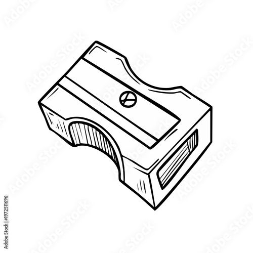 Simple hand drawn sketch of a classic manual pencil sharpener illustration