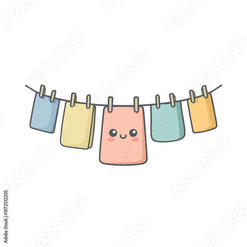 Cute Kawaii Laundry Hanging on a Line