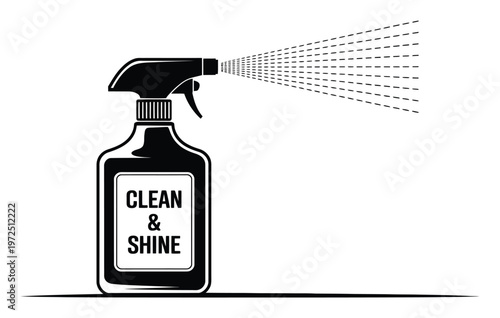 Black and White of a Spray Bottle Dispensing Cleaning Solution