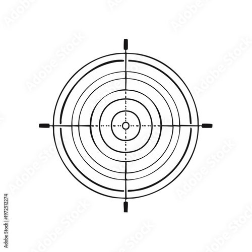 Precision aiming reticle with concentric circles and crosshairs on a white background