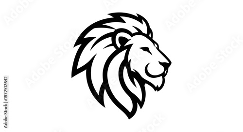 Black and white lion head illustration.