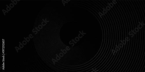 Top Black abstract background with circle lines. Modern black gray gradient rings. abstract concept art