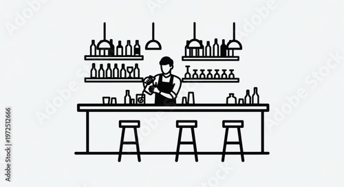 Bartender at Work - A Classic Bar Scene Illustration.