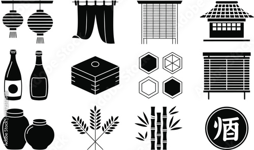 Japanese cultural in a grid arrangement culture symbol