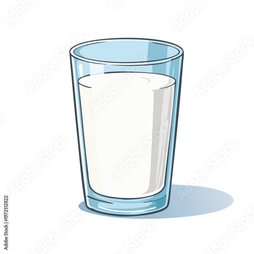 A clear glass of fresh white milk with a slight shadow