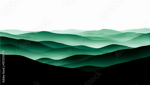 Serene teal mountain range abstract panorama of undulating peaks graphic design and layered perspective and ethereal beauty scenic artwork and calm landscape.