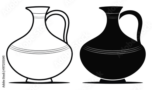 Black and White Outline and Silhouette of a Ceramic Pitcher