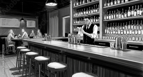 Bartender at Work - Crafting Cocktails in a Stylish Bar.