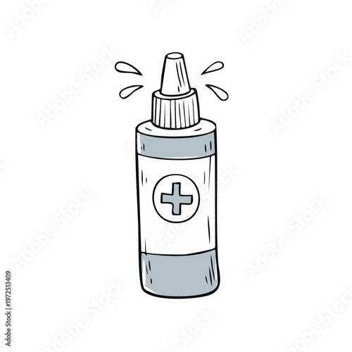 Doodle Medical Bottle with Dropper and Splashing Liquid Health Care Symbol