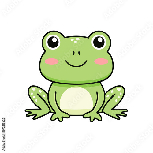 Cute cartoon frog with big eyes and rosy cheeks smiling happily