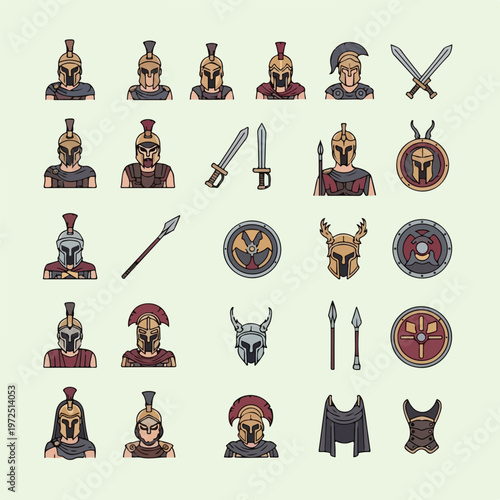 Ancient Roman Warrior Helmet Shields Swords 1.