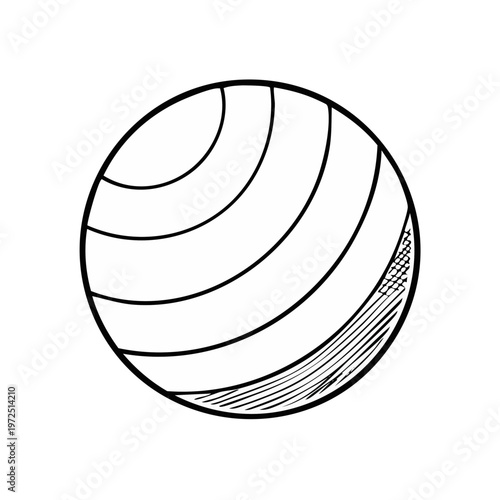 Hand drawn sketch of a striped gym ball for fitness and exercise illustration