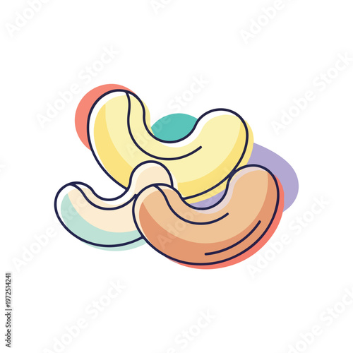 Cashew Nuts Colorful Illustration.