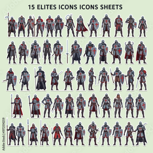 Bilde på lerret Collection of elite medieval warrior character icons and knight soldier sprites