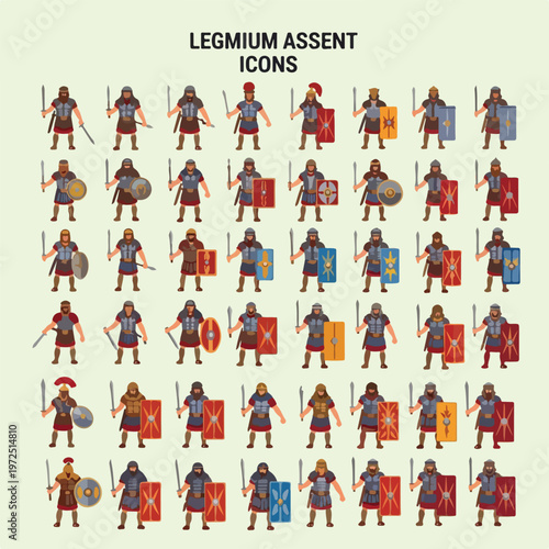Ancient Roman Warrior Soldier Icons Set.