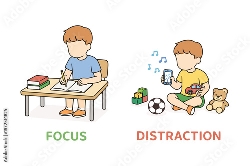 Focus vs distraction learning behavior illustration