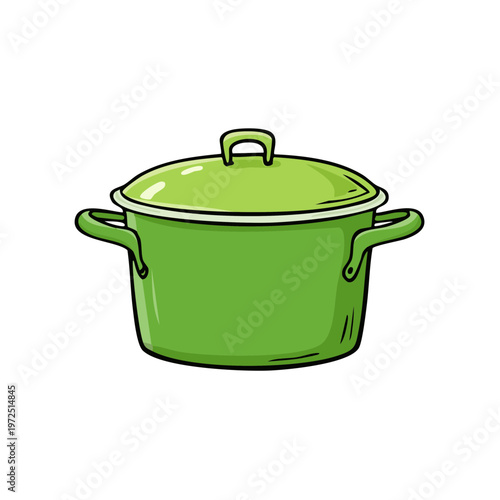 Green cooking pot with lid for kitchen and culinary use illustration