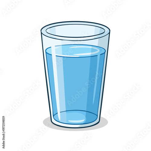 Clear glass filled with refreshing blue water simple illustration isolated on white