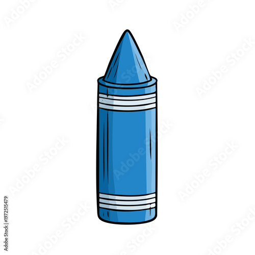 A simple blue crayon with white stripes on a white background