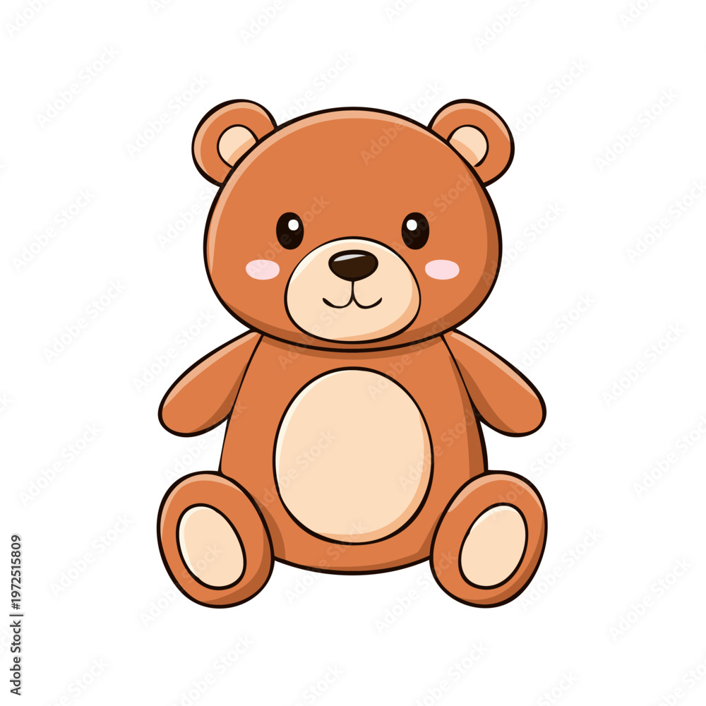 Fototapeta premium Cute cartoon brown teddy bear sitting with happy expression, simple adorable illustration for children