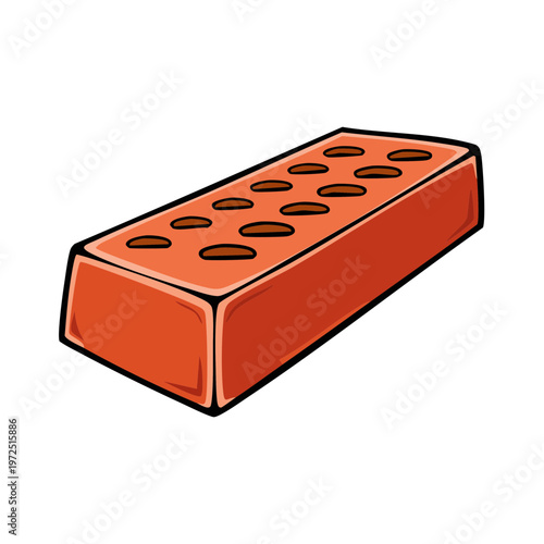 A single red brick with holes on a white background