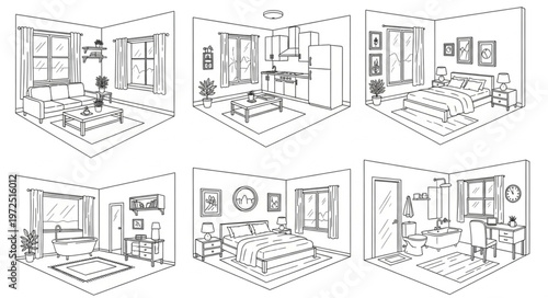 Bedroom Interior Design Sketches - A Collection of Six Unique Layouts.