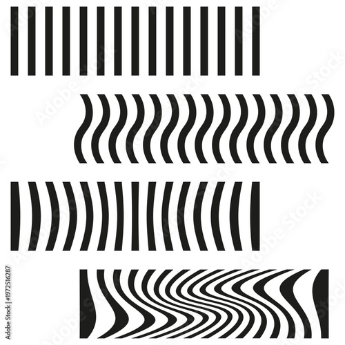Line distortion set. Vertical bar Vector. Abstract stripe pattern. Graphic wave collection. Manual vector only. No autotrace used.