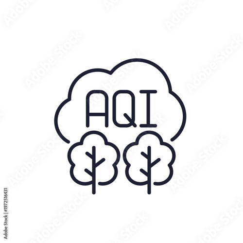 AQI, Air quality index line icon with trees