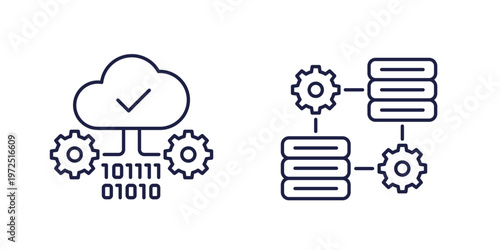 cloud computing line icons on white